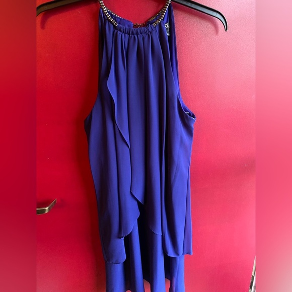 SLNY Dresses & Skirts - SLNY Royal Blue (Iris) Halter ish Chiffon Cocktail Dress Size 14 NWT